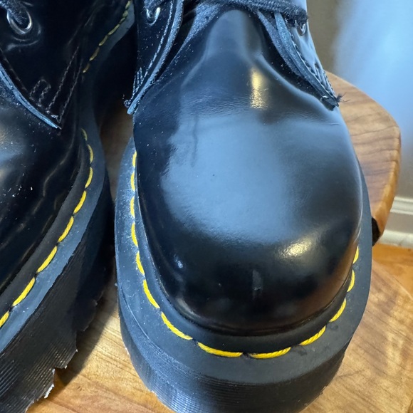 Dr. Martens Jadon Blk Leather Platform Lace-Up Boots with Yellow Stitching Sz. 7 - Picture 10 of 15